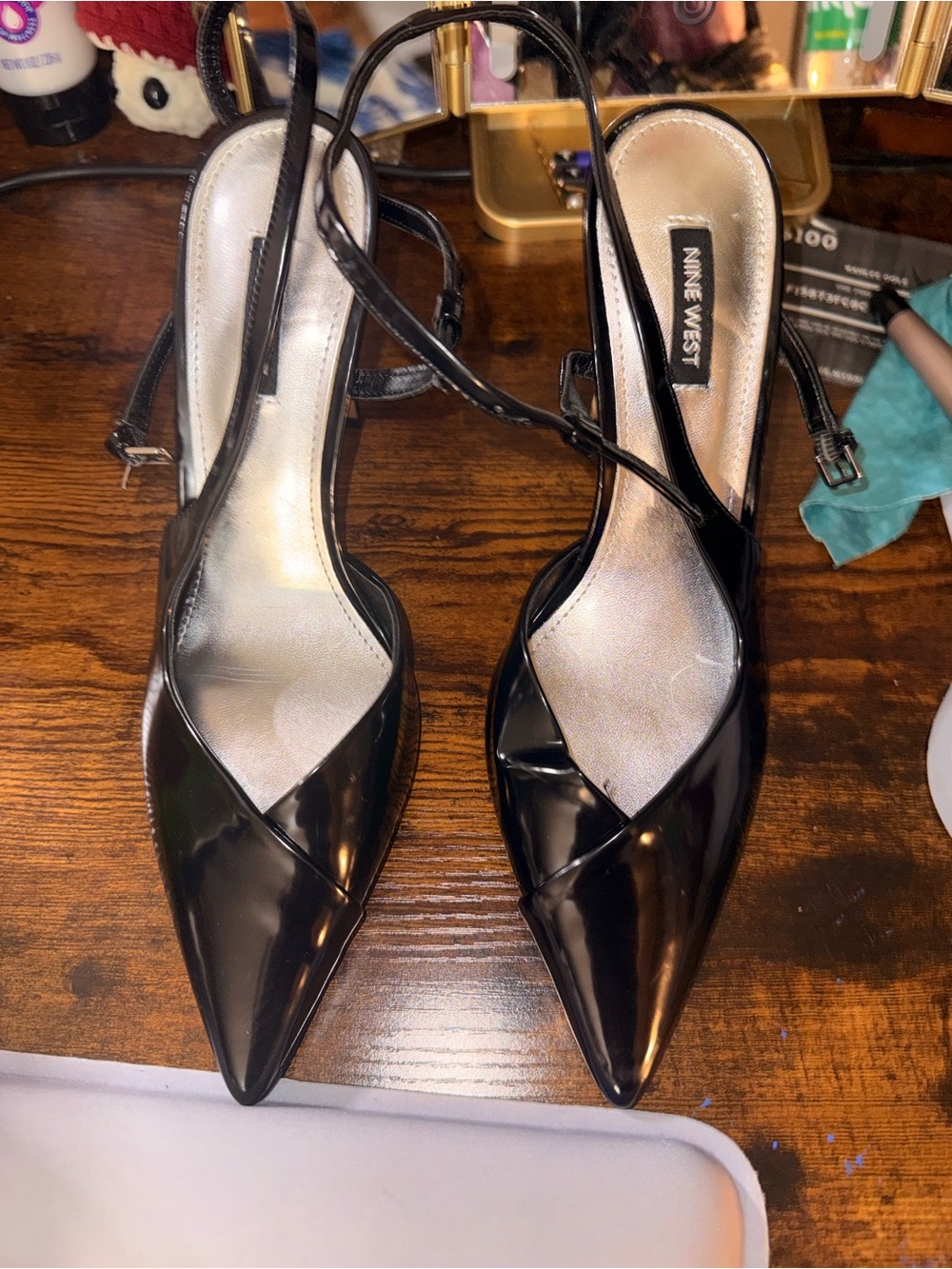 Nine West Black Patent Pointed Slingback Pumps
